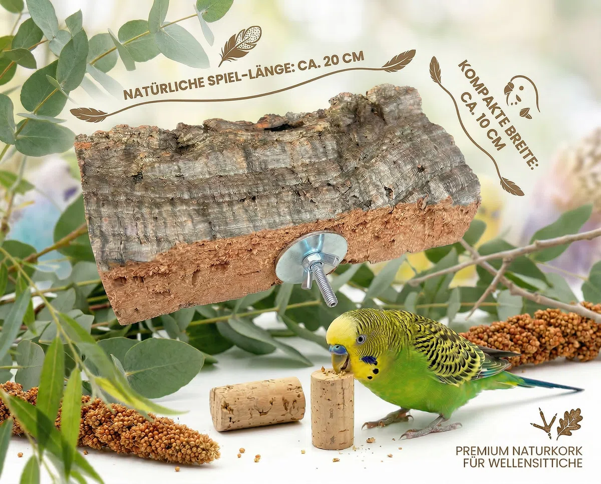 2 STÜCK 20x10cm Korksitzbrett Wellensittich Zubehör - Spielzeug - Zubehör im Vogelkäfig fördert Krallen & Schnabelpflege mit Befestigung ohne Werkzeug. Vogelspielzeug aus Kork