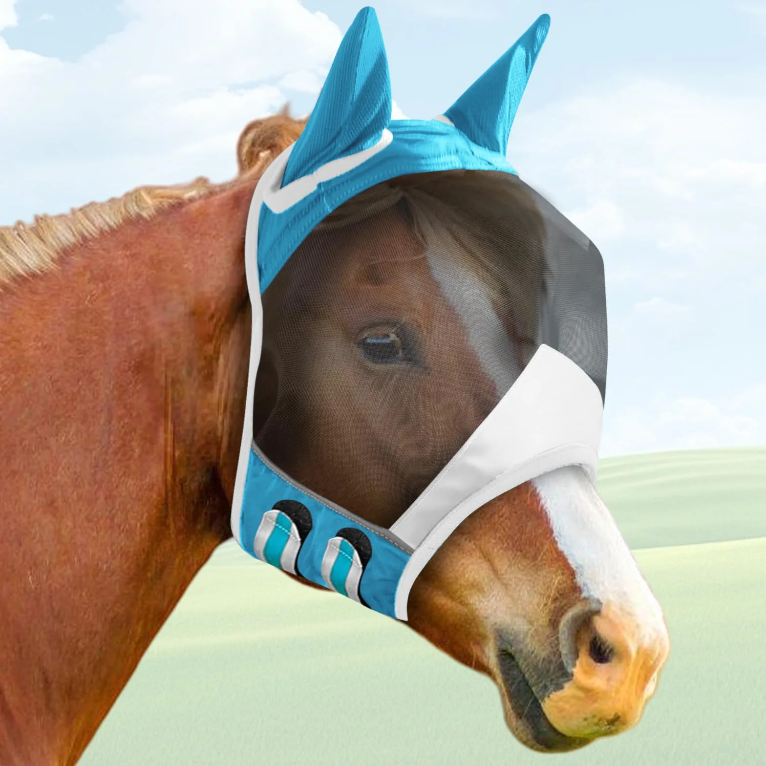 Fliegenmaske Pferd, Fliegenmaske UV-Schutz mit Ohrenschutz, Pferdemaske mit Ohren Schützerschutz, Atmungsaktives Mesh