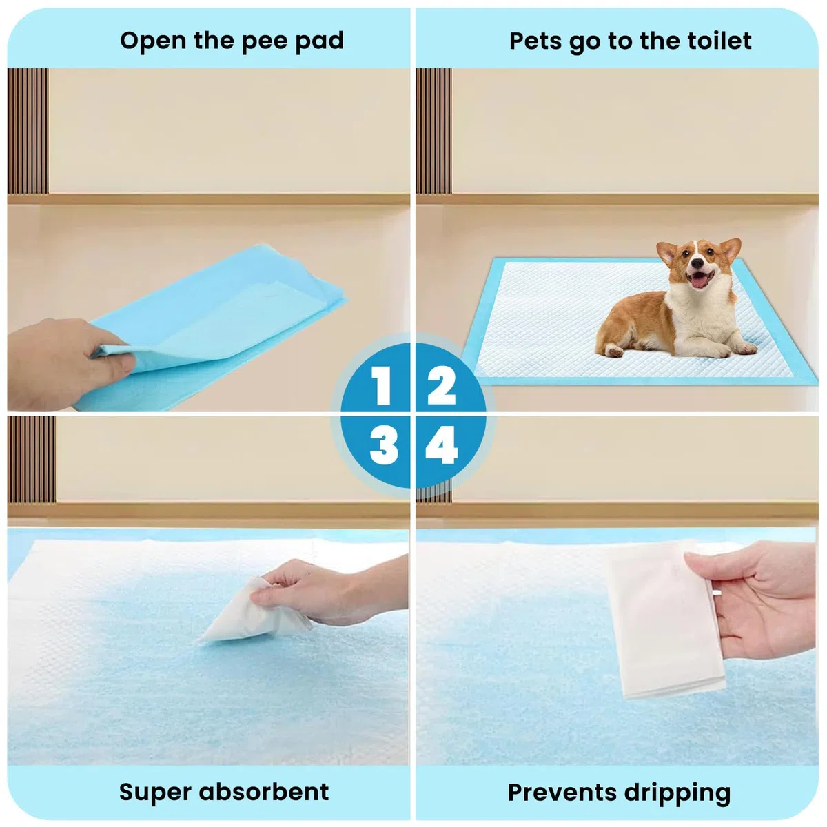 Hunde Trainingspads 60x60cm – 100 Stück Einweg Unterlagen, 6-lagige PIPI Matten für Welpen & Hunde, Ultra Saugfähig, Auslaufsicher & Geruchsneutral, Blau, Baby Einweg Wickelunterlagen