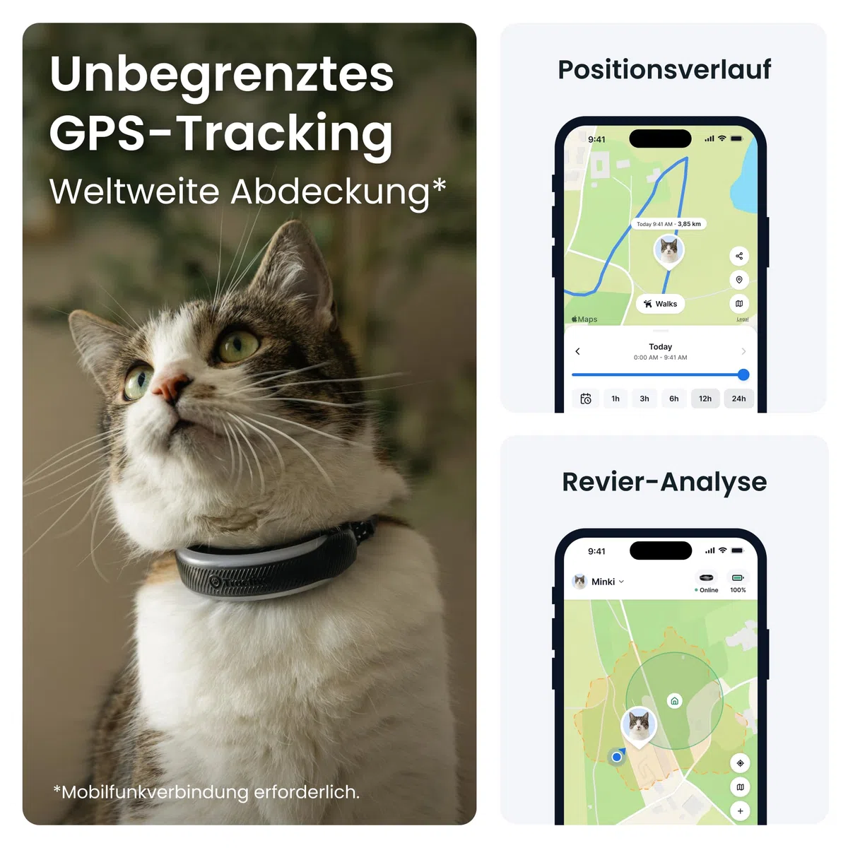 Tractive Smarter Katzen GPS Tracker Mini | Modell 2026 | Marktführer | Live-Ortung | Gesundheitswarnungen & Vitalwerte | Sicherheitsverschluss | Integriertes Halsband (Schwarz)