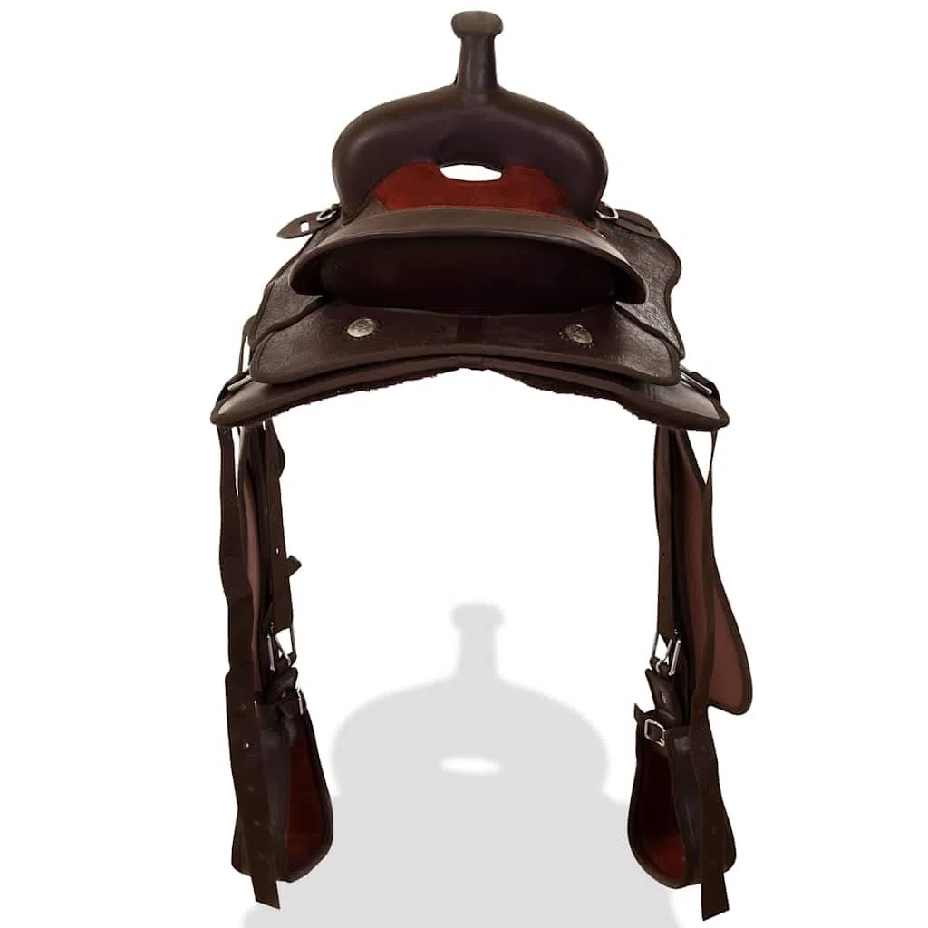 Western-Sattel 16 Zoll Braun aus Echtleder mit Halfter und Brustblatt, gepolstert und ergonomisch für Reitsport, Wanderreiten und vielseitige Nutzung