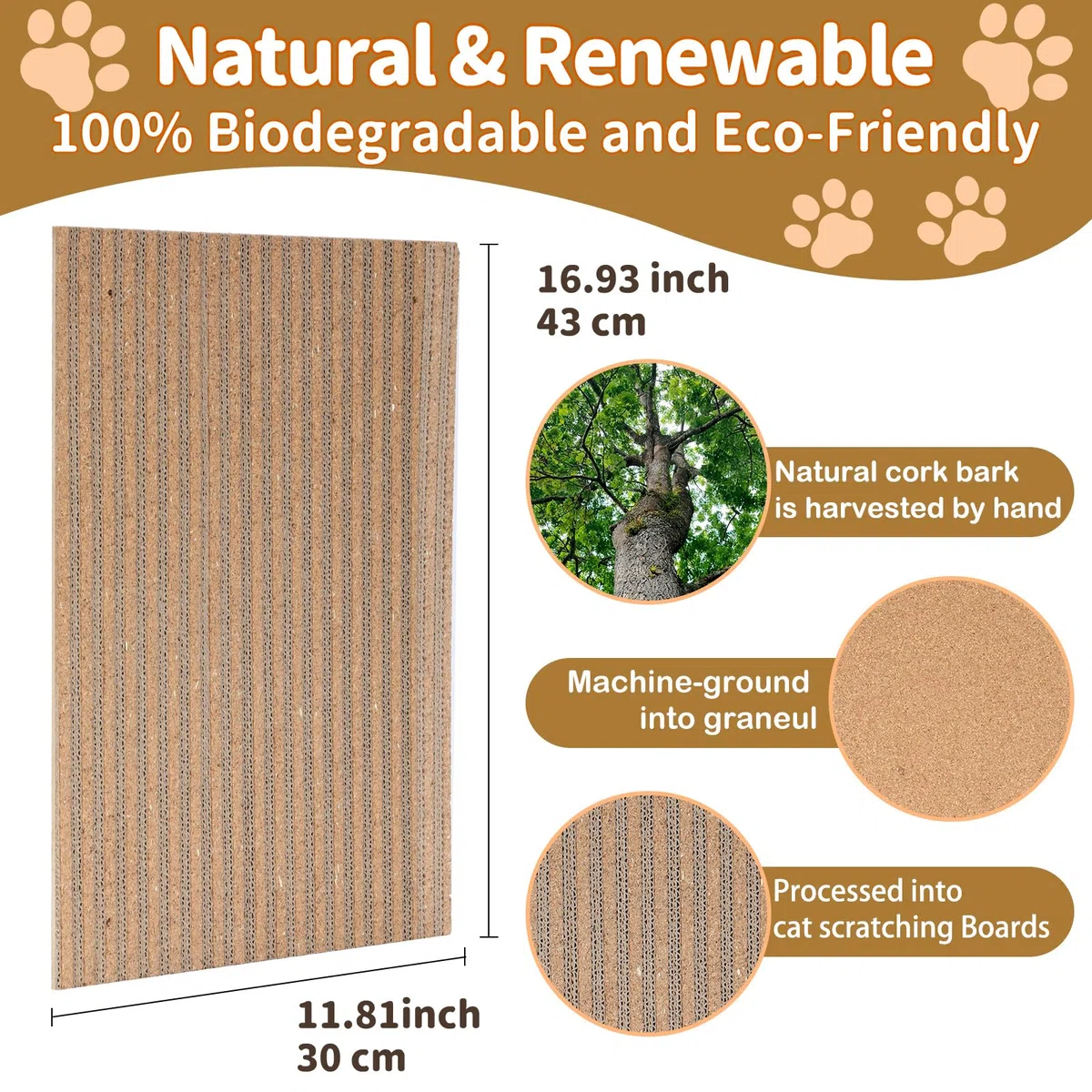 Kratzmatte aus Kork für Katzen, Kratzbäume, Katzenkratzer für den Innenbereich, Möbel für Wand und Boden, Mischung aus natürlichem Kork und Karton, keine Verschmutzung, Splitter, leicht zu reinigen, 2