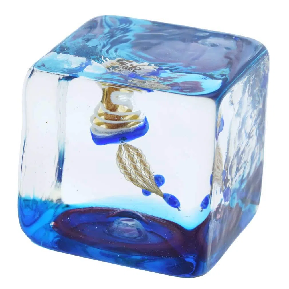 Murano Glas Aquarium Würfel mit Quallen - 1-1/4 Zoll