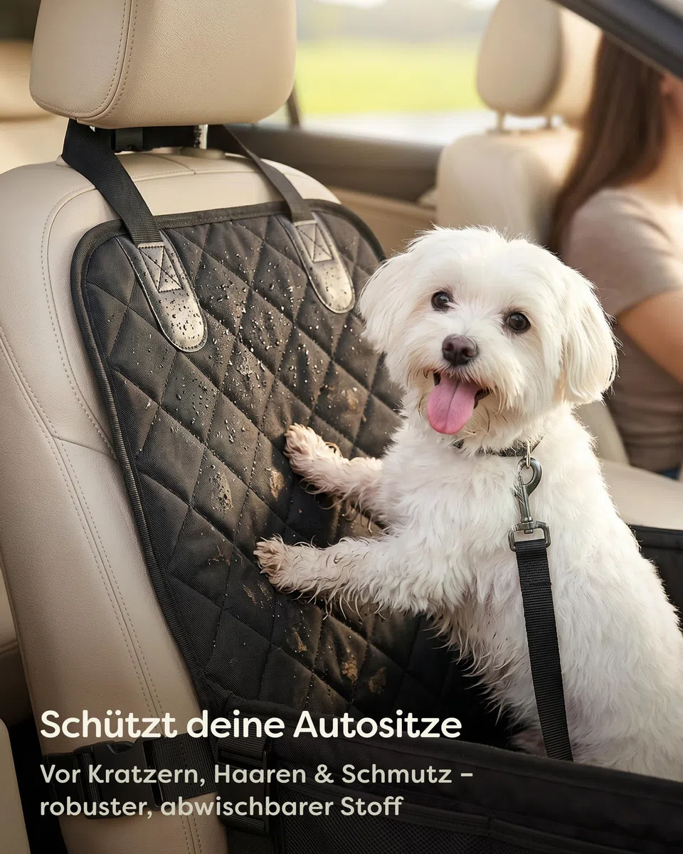 Knupis Extra Stabiler Hunde Autositz für Kleine Hunde - Wasserabweisend & Kratzfest mit 5 Taschen – 4 Befestigungsgurte & Befestigbare Leine – Verstärkte Wände mit Rutschfester Unterseite – Waschbar
