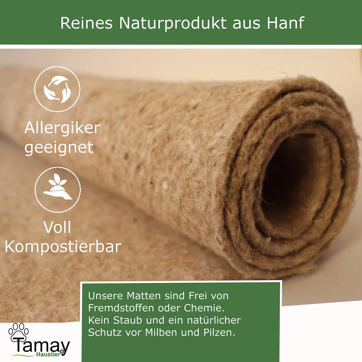 Tamay Nagermatten aus 100% Hanf, 100 x 50cm I Premium Nagerteppich als staubfreie Käfig Bodenbeckung für Kaninchen, Meerschweinchen, Kleintiere – Natürliche Hanfmatte für Nagetiere (2 Stück)
