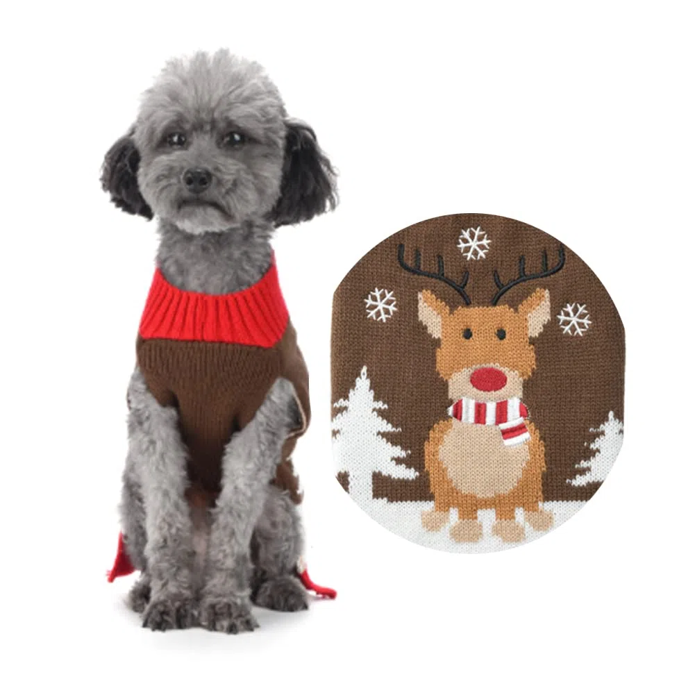 ABRRLO Weihnachten Hund Pullover Dog Sweater Hundepullover Haustier Hundepulli Warm Welpe Kleine Mittel Hunde (L, Hirsch)