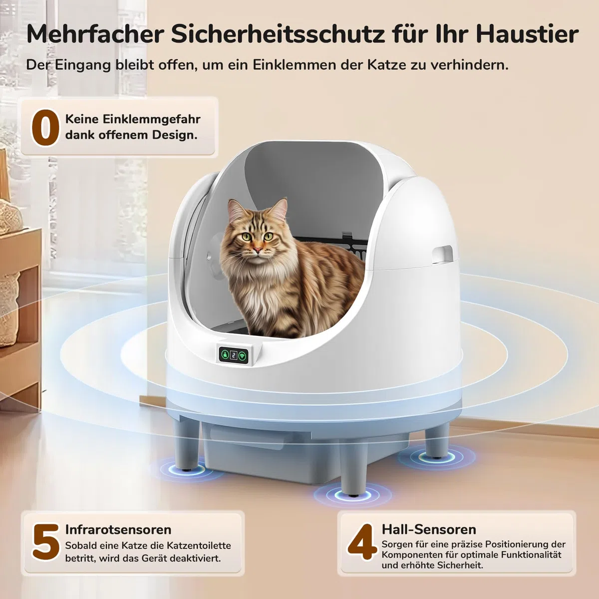 Katzenklo Selbstreinigende Katzentoilette Offene, Automatische Katzentoilette mit App & Sicherheitssensor, Geruchsbeseitigung, Große Fassungsvermögen, Anti Pinch Self Cleaning Cat Litter Box