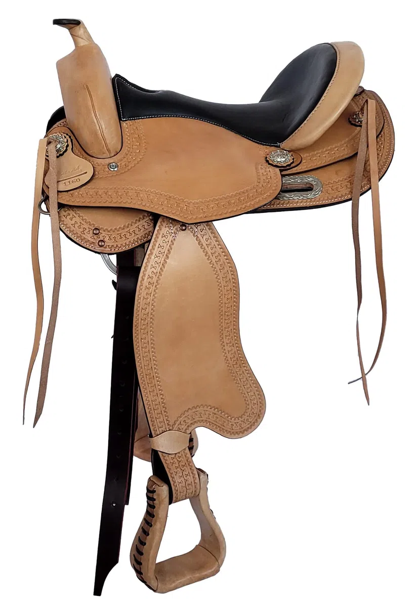 A&M Reitsport Baumloser Westernsattel Omaha Eco aus Büffelleder, wechselbares Kopfeisen, Größe 17 Zoll