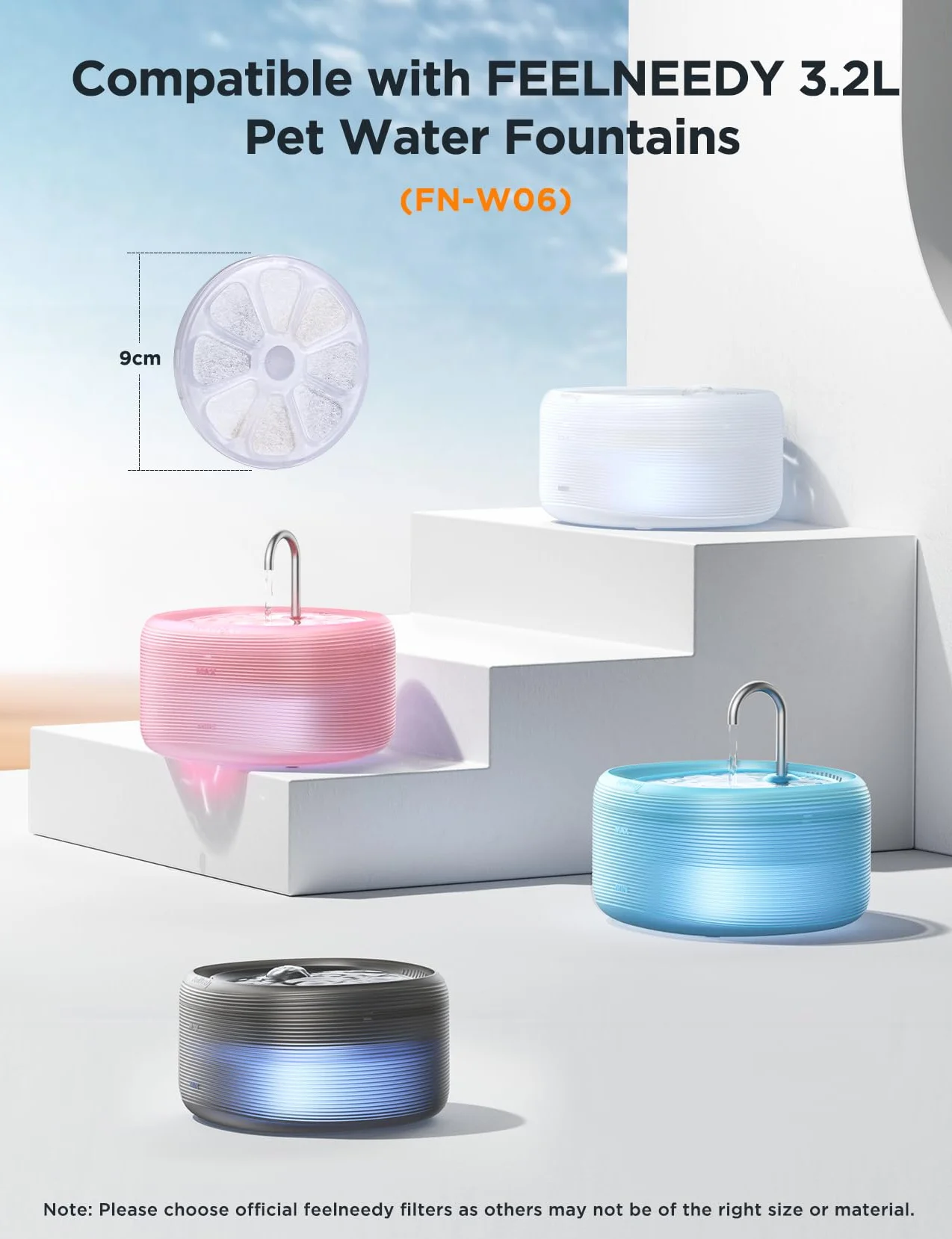 FEELNEEDY 6pcs Ersatzfilter+6pcs Wasserpumpenschwamm für Katzenbrunnen, gesunde und hygienische Filter für Haustier Wasserspender FN-W08/W08L (Ersatzfilter-Aktivkohle)