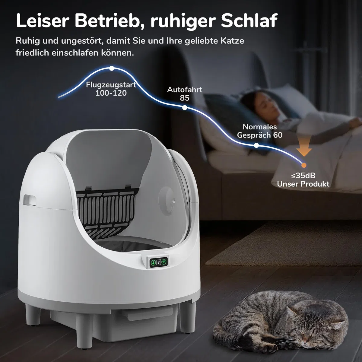 Katzenklo Selbstreinigende Katzentoilette Offene, Automatische Katzentoilette mit App & Sicherheitssensor, Geruchsbeseitigung, Große Fassungsvermögen, Anti Pinch Self Cleaning Cat Litter Box