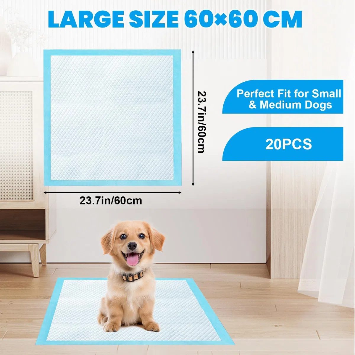 Hunde Trainingspads 60x60cm – 100 Stück Einweg Unterlagen, 6-lagige PIPI Matten für Welpen & Hunde, Ultra Saugfähig, Auslaufsicher & Geruchsneutral, Blau, Baby Einweg Wickelunterlagen