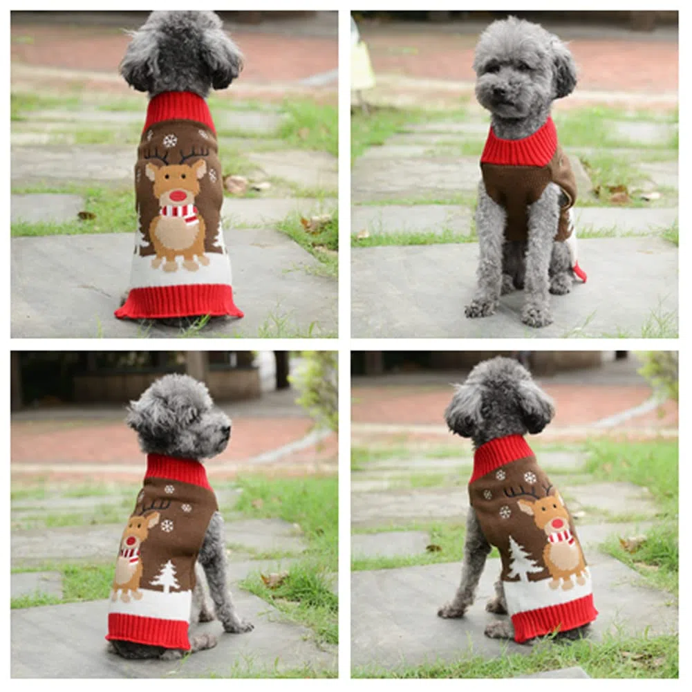 ABRRLO Weihnachten Hund Pullover Dog Sweater Hundepullover Haustier Hundepulli Warm Welpe Kleine Mittel Hunde (L, Hirsch)