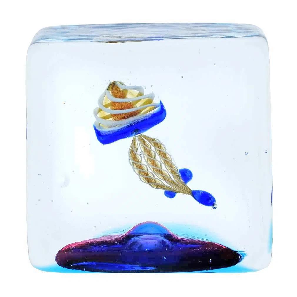 Murano Glas Aquarium Würfel mit Quallen - 1-1/4 Zoll
