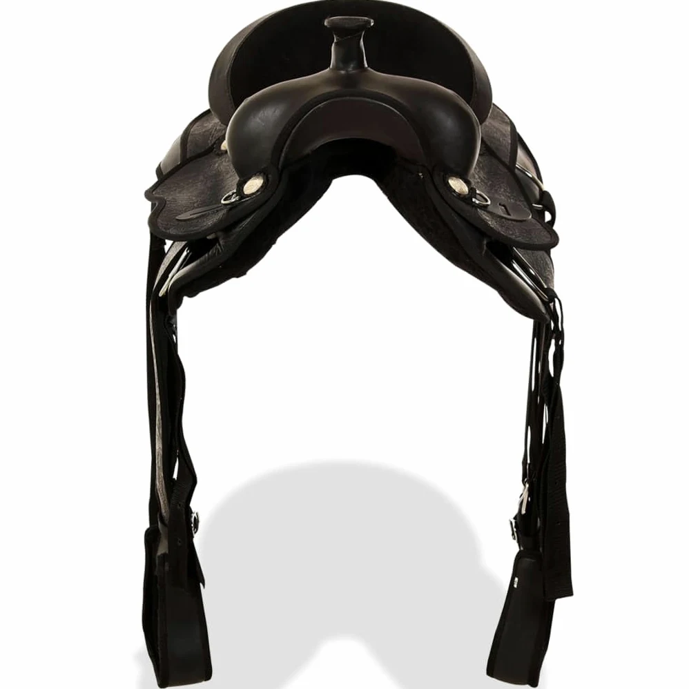 Western-Sattel Echtleder 16 Zoll Schwarz mit Halfter Brustblatt, Leder Reitsattel für Pferd und Reiter, strapazierfähig komfortabel ideal für Freizeit Wanderreiten Turnier