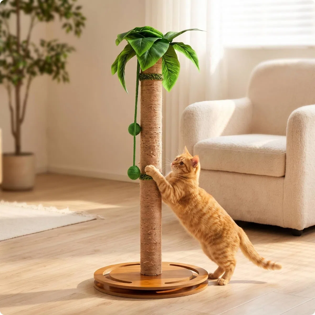 Sich Katzenspielzeug mit Sisalstamm, 157 cm, 157 cm Extrahohes Sisal-Katzenkratzbaum-Modell Im Süßen Palmen-Design
