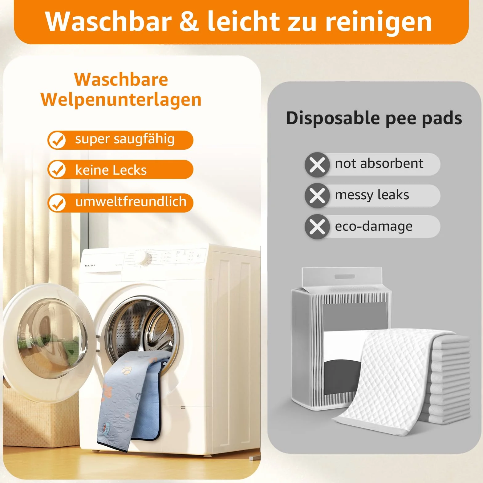 Wiederverwendbare Welpenunterlagen, 2er Pack super saugfähige PIPI Matten für Hunde, rutschfeste Hundetrainingspads für Sofas, Hundelaufställe oder Autositze
