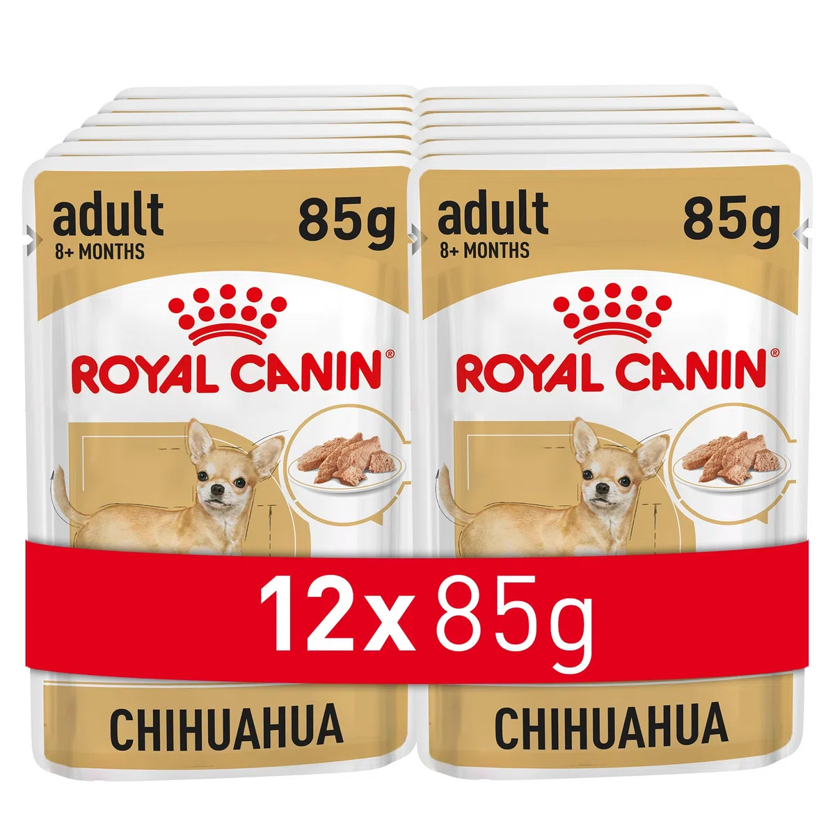 Royal Canin Chihuahua Adult | 12 x 85 g | Nassfutter für ausgewachsene Chihuahuas | Zur Unterstützung der Stuhlqualität und der Zahngesundheit | Hohe Akzeptanz