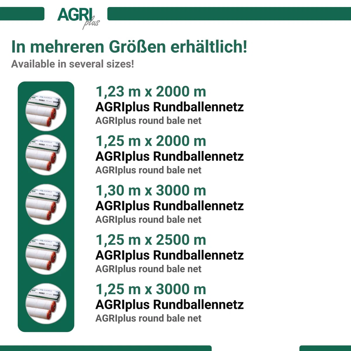 AGRIplus Wickelnetz für Rundballen | 1,23 m x 3600 m | UV-beständig und reißfest | Brennholznetz | Rundballennetz | Heunetz | Pressennetz