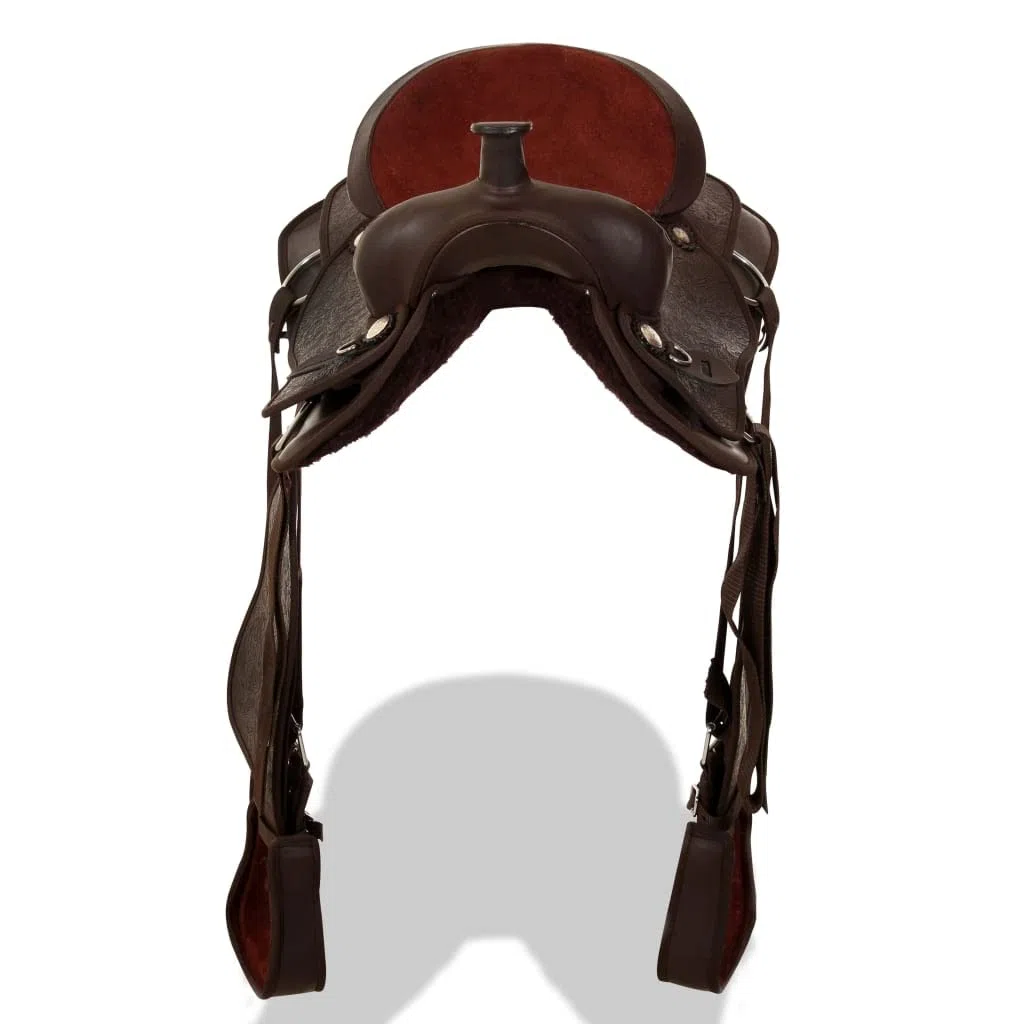 Western-Sattel 16 Zoll Braun aus Echtleder mit Halfter und Brustblatt, gepolstert und ergonomisch für Reitsport, Wanderreiten und vielseitige Nutzung