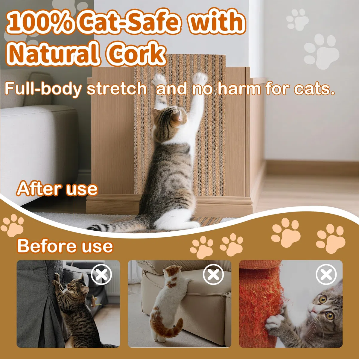 Kratzmatte aus Kork für Katzen, Kratzbäume, Katzenkratzer für den Innenbereich, Möbel für Wand und Boden, Mischung aus natürlichem Kork und Karton, keine Verschmutzung, Splitter, leicht zu reinigen, 2