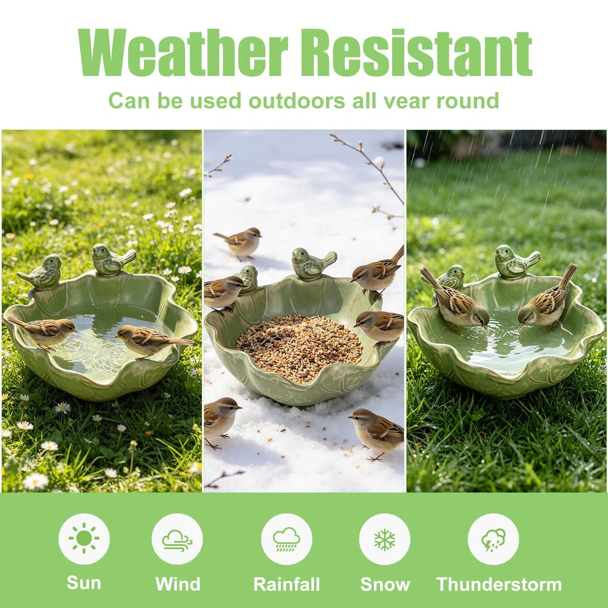 Vogeltränke Winterfest Rund, Vogeltränken mit 2 Deko Vögel, Vogelbad Vogelbecken, Vogeltränke Balkon, Vogelbrunnen, Vogelbad für den Garten für Outdoors Terrasse Balkon und Rasen