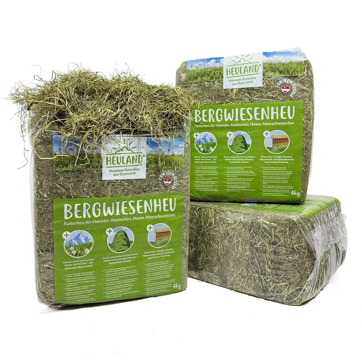 Premium Heu (1 x 4 Kg) Frisches Bergwiesenheu für Kleintiere Kaninchen Kräuter Hamster Streu Meerschweinchen Futter für Nager Chinchilla Zwergkaninchen Hasen Zwerghamster (4 Kilo)