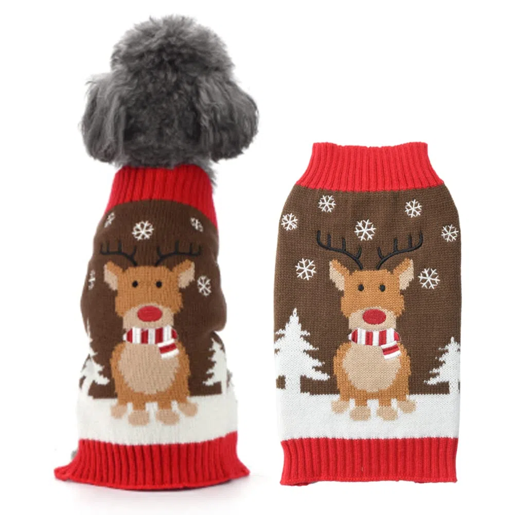 ABRRLO Weihnachten Hund Pullover Dog Sweater Hundepullover Haustier Hundepulli Warm Welpe Kleine Mittel Hunde (L, Hirsch)