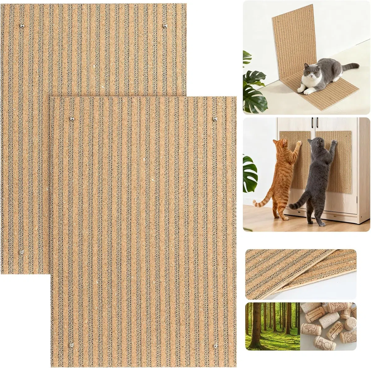 Kratzmatte aus Kork für Katzen, Kratzbäume, Katzenkratzer für den Innenbereich, Möbel für Wand und Boden, Mischung aus natürlichem Kork und Karton, keine Verschmutzung, Splitter, leicht zu reinigen, 2