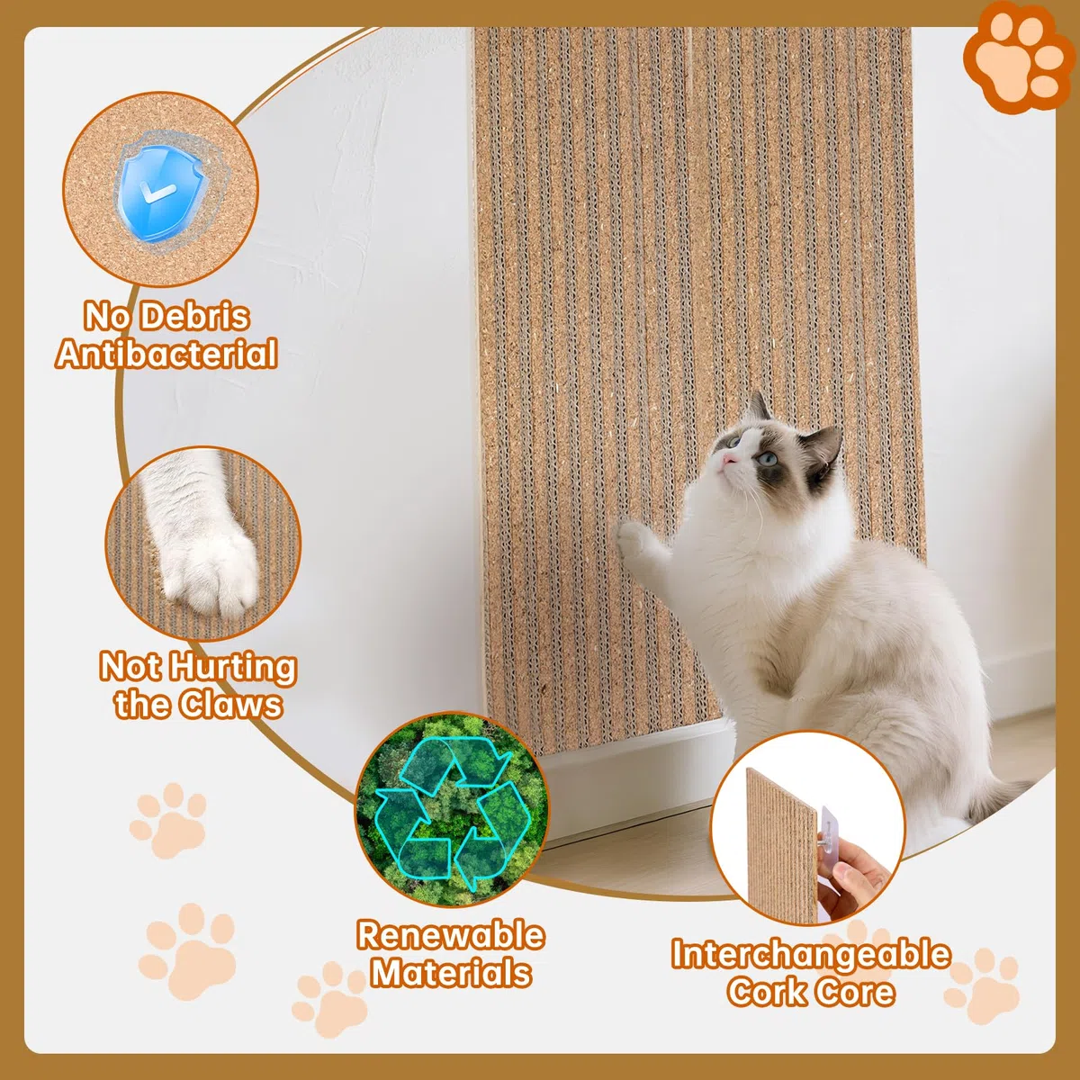 Kratzmatte aus Kork für Katzen, Kratzbäume, Katzenkratzer für den Innenbereich, Möbel für Wand und Boden, Mischung aus natürlichem Kork und Karton, keine Verschmutzung, Splitter, leicht zu reinigen, 2