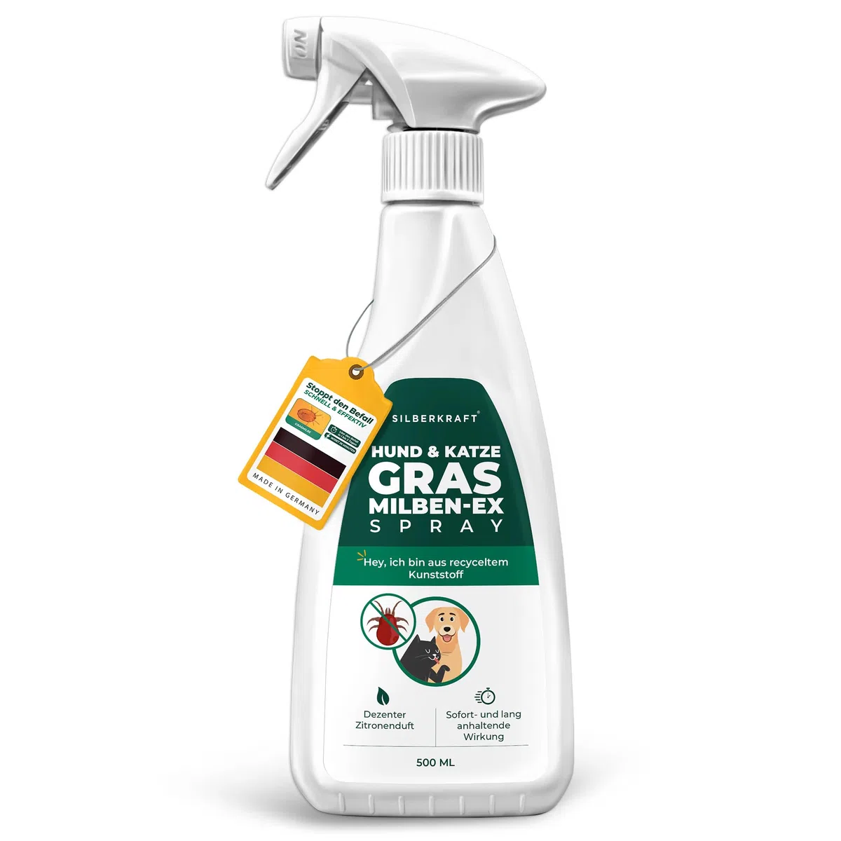 Silberkraft Grasmilben Ex Spray 500ml - Anti Grasmilben Spray für Hund Katze - Grasmilbenbefall behandeln Herbstgrasmilben Erntemilben
