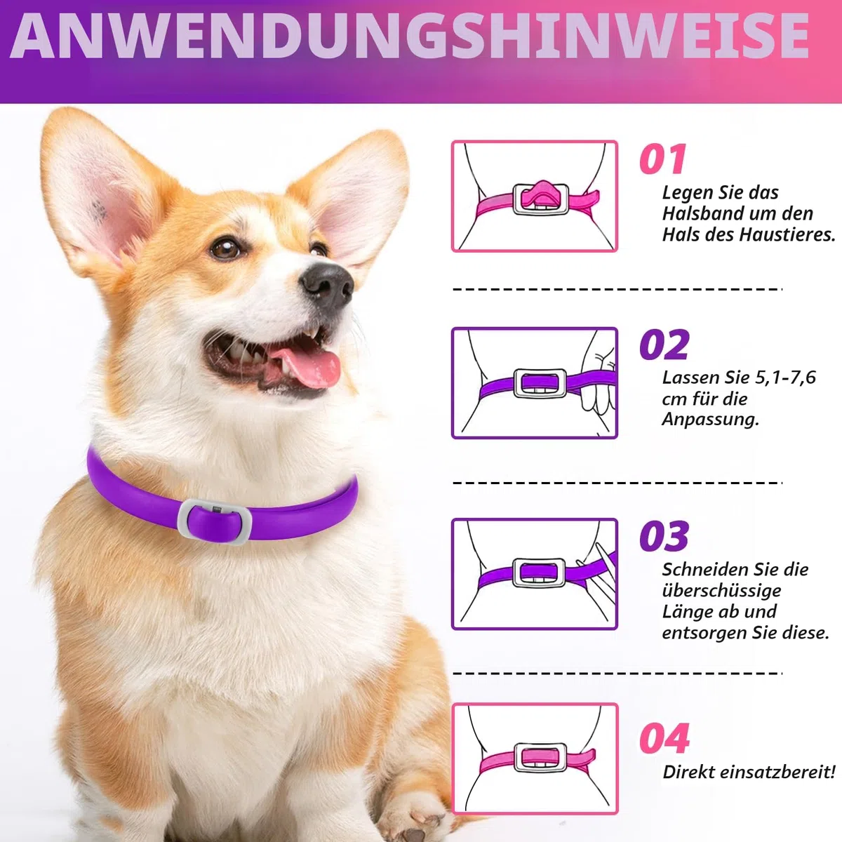 Zeckenhalsband für Hunde 4 Stück, Zecken-Flohschutz Halsband für Hunde, Verstellbar Flohhalsband für Hunde 60 cm, 24 Monate wirksamer Schutz gegen Zecken Und Flöhen | Wasserfest