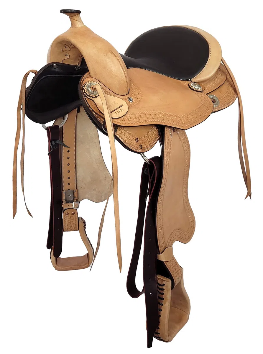 A&M Reitsport Baumloser Westernsattel Omaha Eco aus Büffelleder, wechselbares Kopfeisen, Größe 17 Zoll