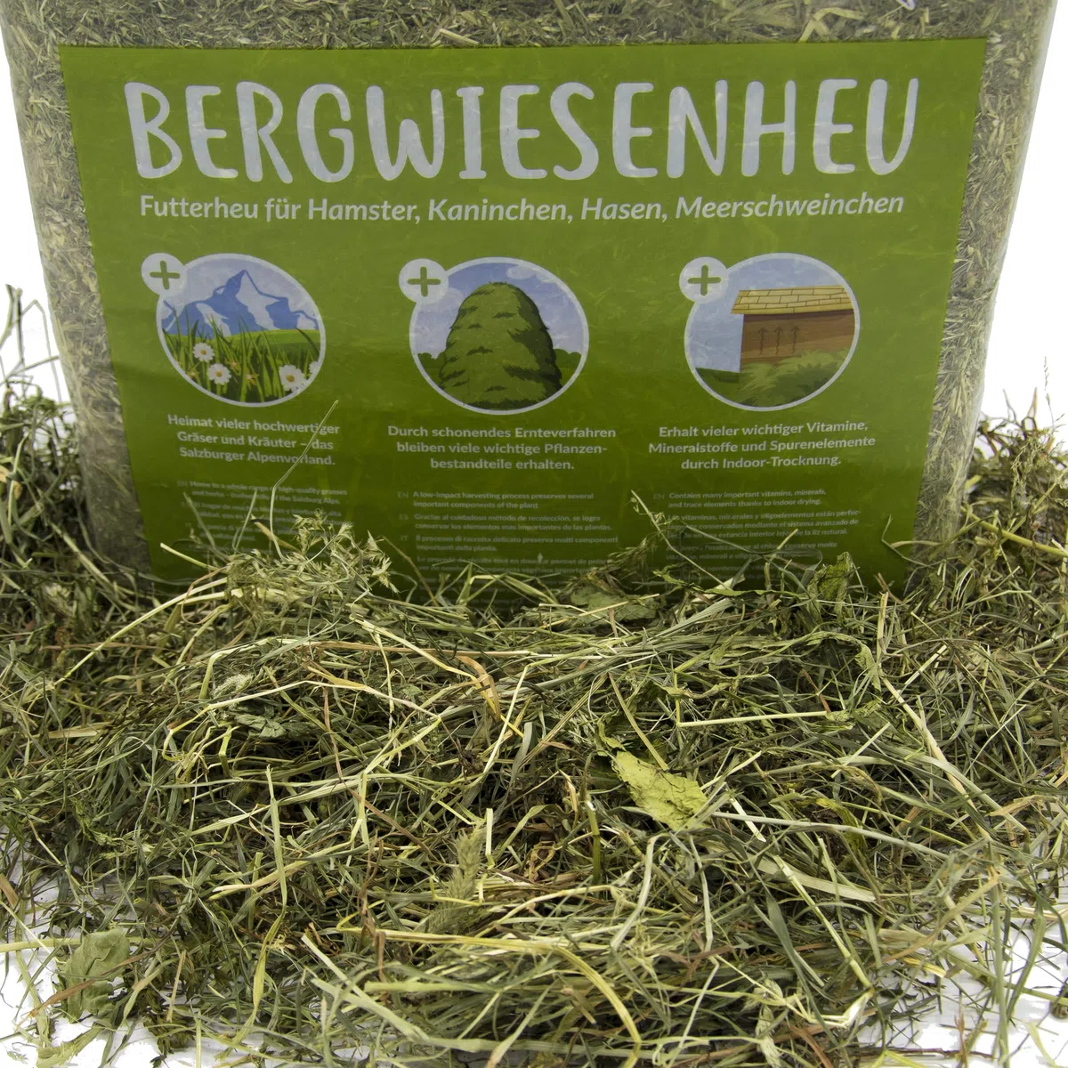Premium Heu (1 x 4 Kg) Frisches Bergwiesenheu für Kleintiere Kaninchen Kräuter Hamster Streu Meerschweinchen Futter für Nager Chinchilla Zwergkaninchen Hasen Zwerghamster (4 Kilo)