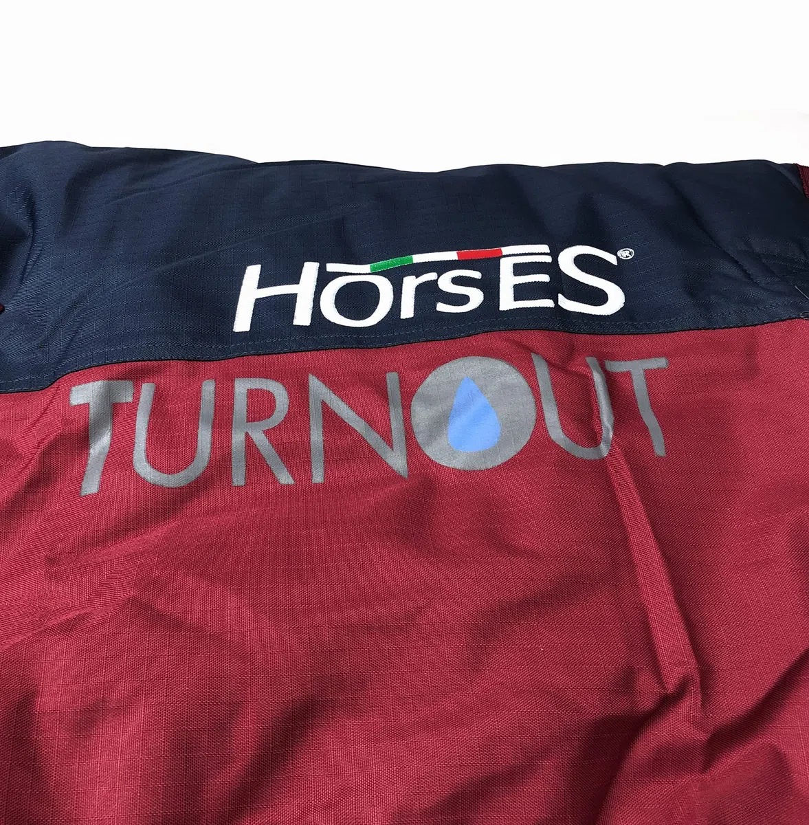Horses, Turnout Full Neck Pferdedecke 400 g, wasserdicht, mit festem Nackenschutz, strapazierfähig, mit Kreuzriemen, Blau/Bordeaux, 110 cm