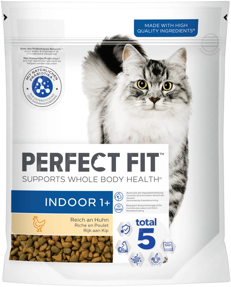 PERFECT FIT Indoor Adult Trockenfutter für erwachsene Katzen ab 1 Jahr - Huhn, 750g (6 Beutel)