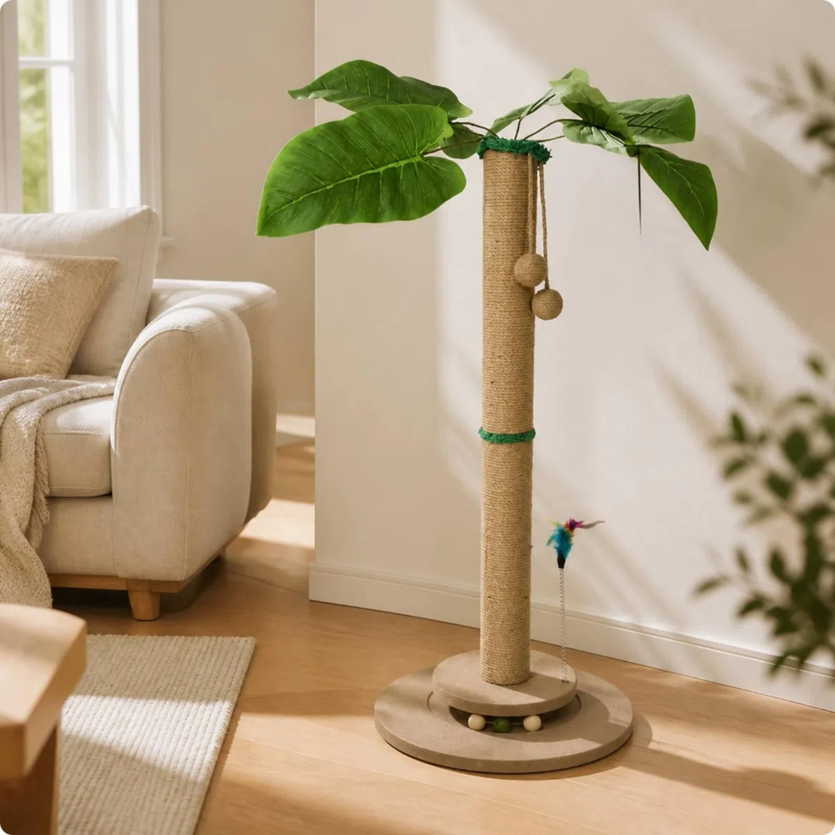 Sich Katzenspielzeug mit Sisalstamm, 157 cm, 157 cm Extrahohes Sisal-Katzenkratzbaum-Modell Im Süßen Palmen-Design