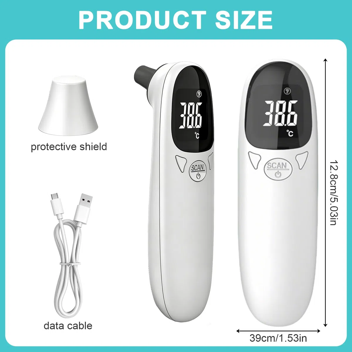 Fieberthermometer Hund mit LED Anzeige, Ohrthermometer Hund Hundeohr Temperaturmonitor Tierthermometer, USB Aufladbar Tragbares Digital Haustier Ohr Thermometer für Hunde und Katzen Kühe Ferd Tiere