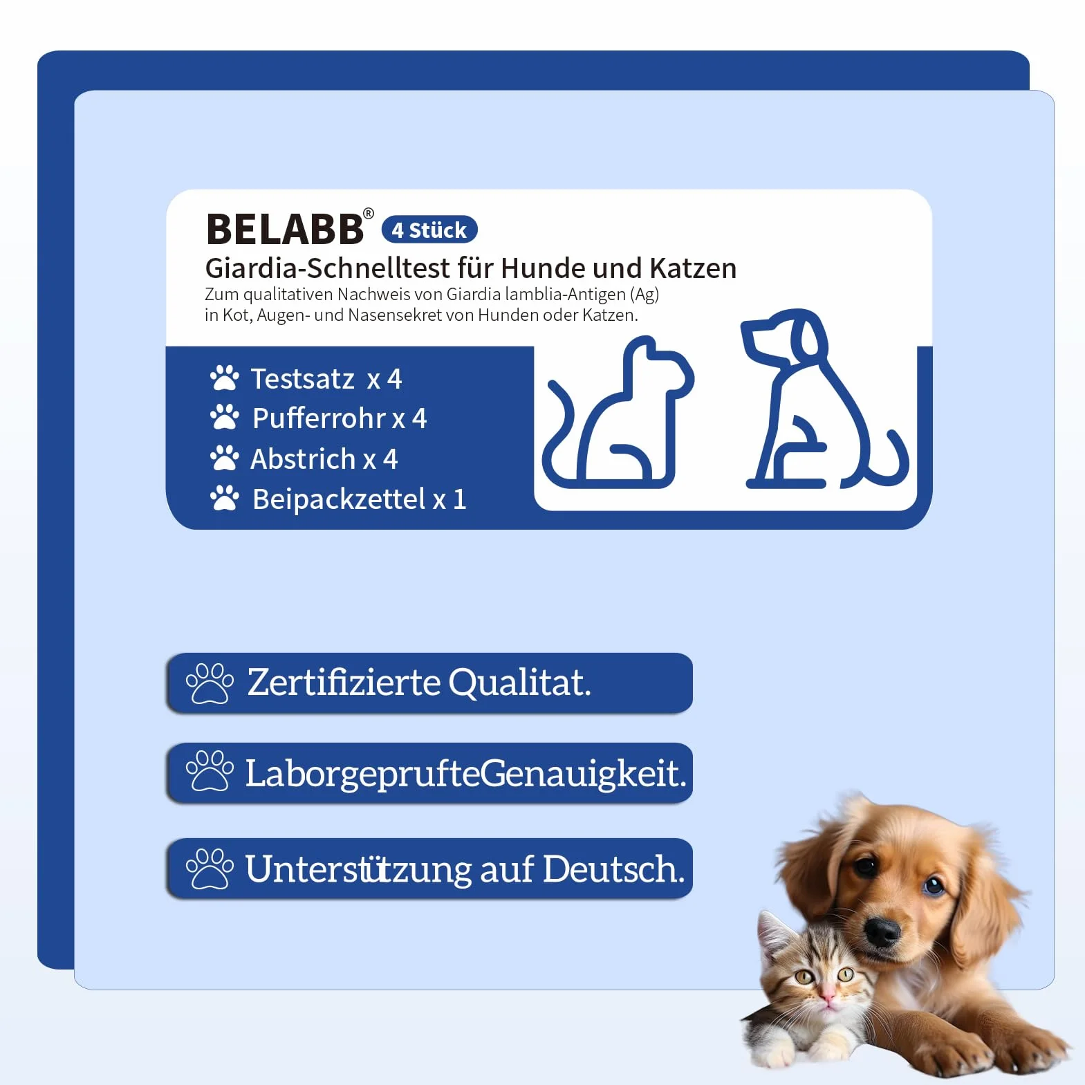 Giardien Schnelltest für Hund & Katze, 4 Tests Für Hunde & Katzen bei Giardia