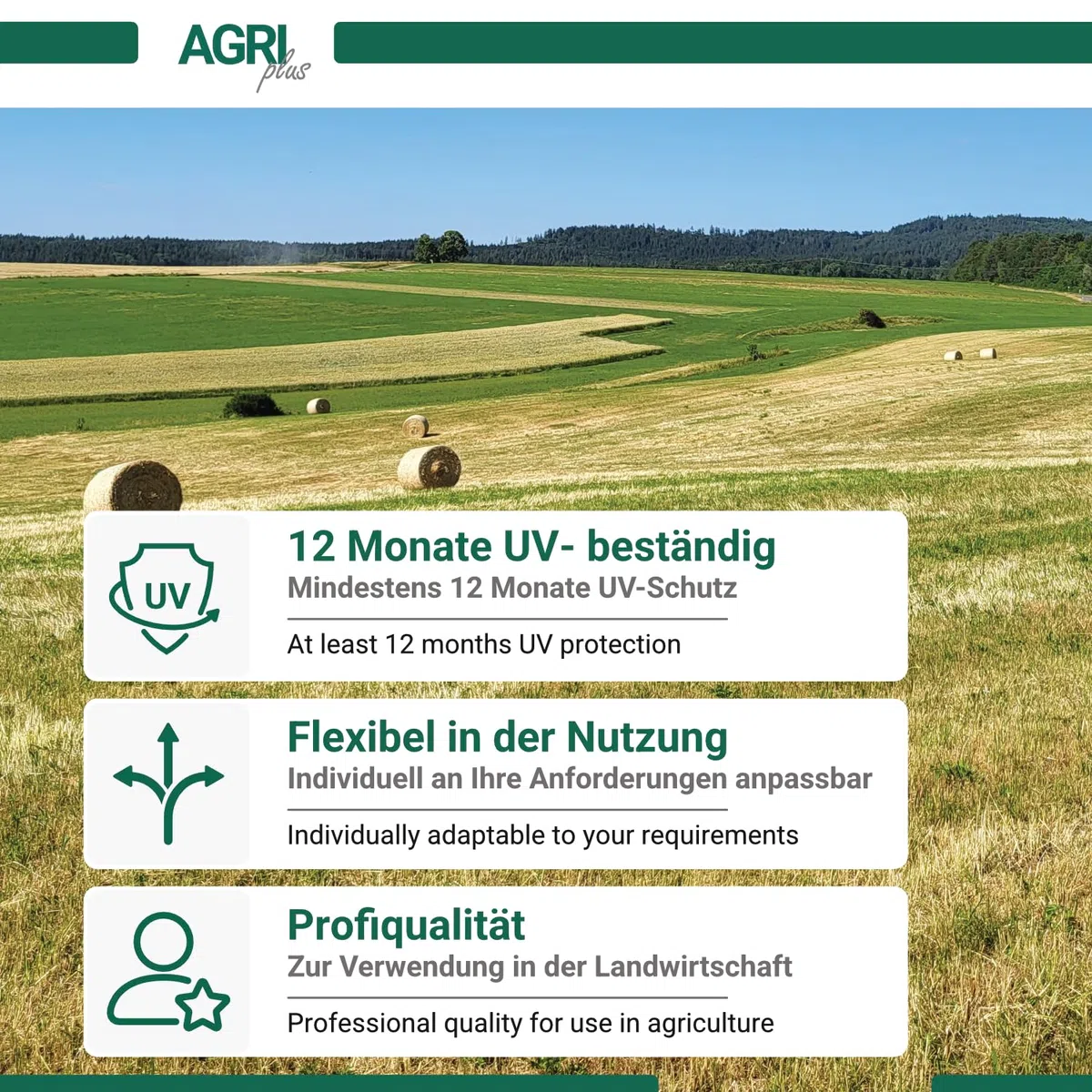 AGRIplus Wickelnetz für Rundballen | 1,23 m x 3600 m | UV-beständig und reißfest | Brennholznetz | Rundballennetz | Heunetz | Pressennetz