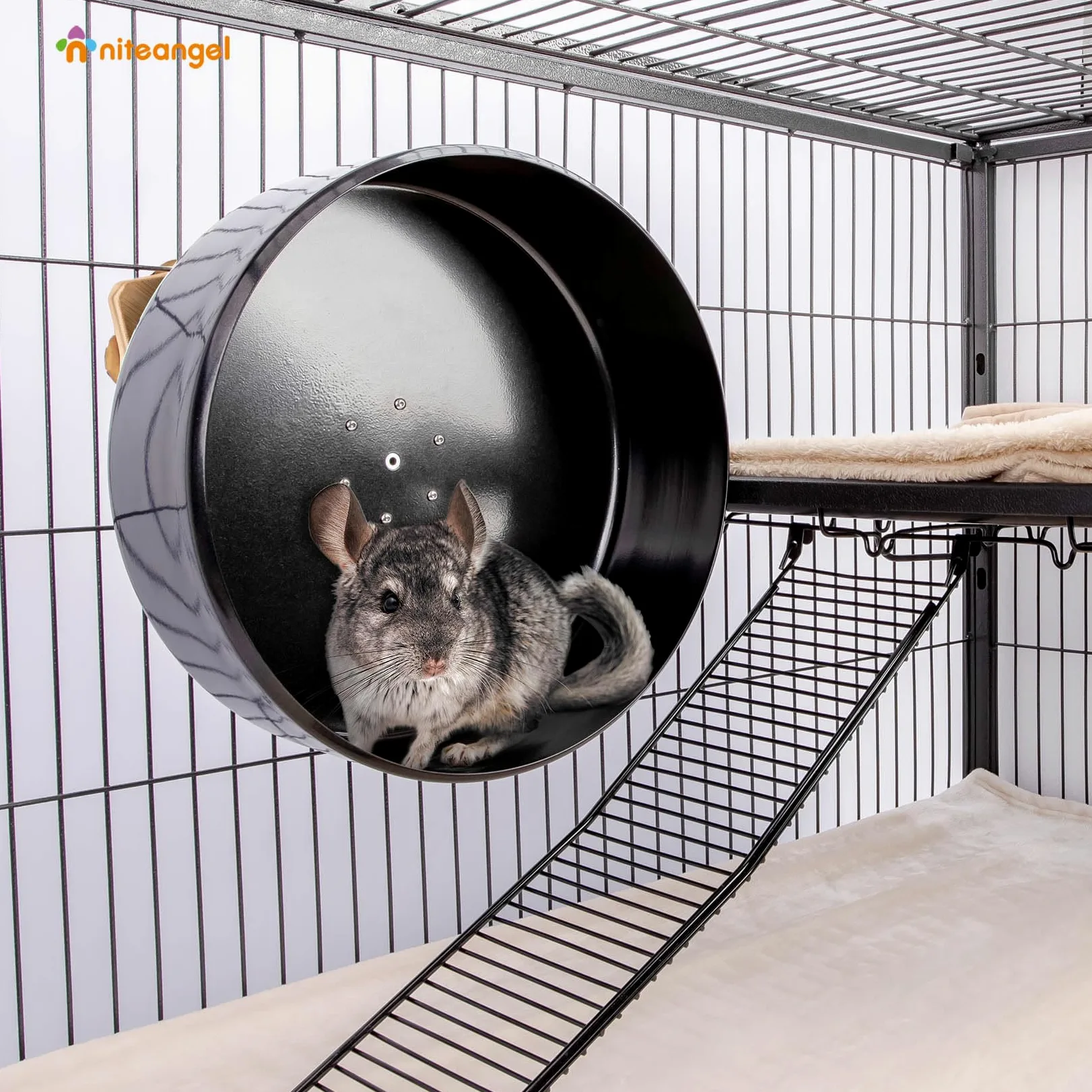 Niteangel Leises Chinchilla-Übungsrad – 35,8 cm großes Aktivitätslaufrad für Kleintiere, Chinchilla-Degu oder andere ähnlich große Haustiere