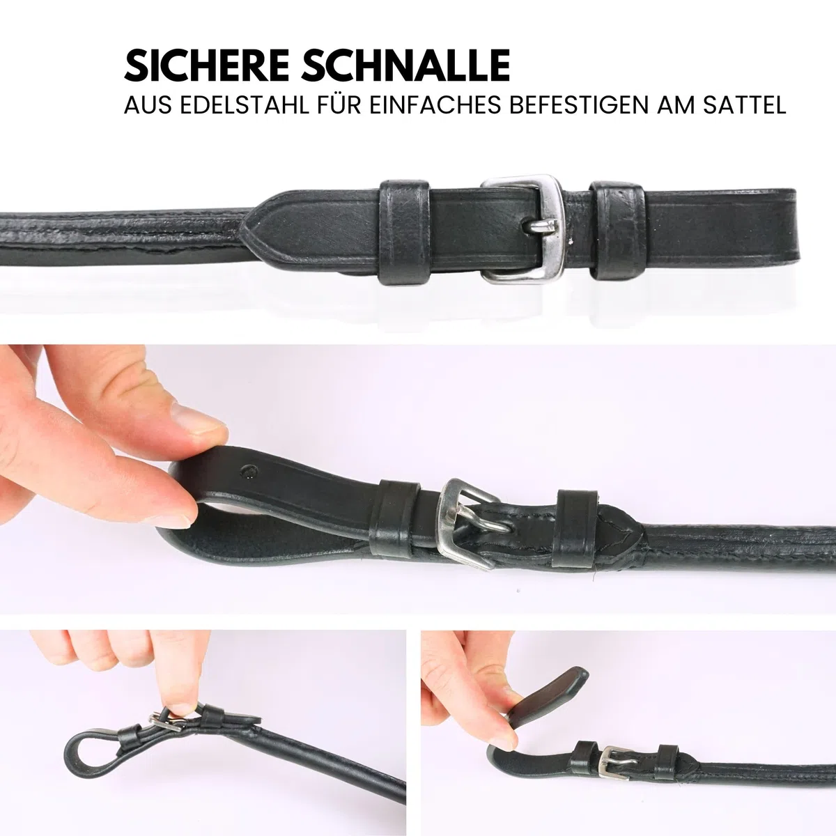 Pferdelinis Anfassriemen Sattel klassischer Maria Hilfsriemen aus Leder in schwarz Halteriemen Reitsattel, Aufstiegsriemen & Festhalteriemen für Kinder, Anfänger & Reiter (Schwarz)