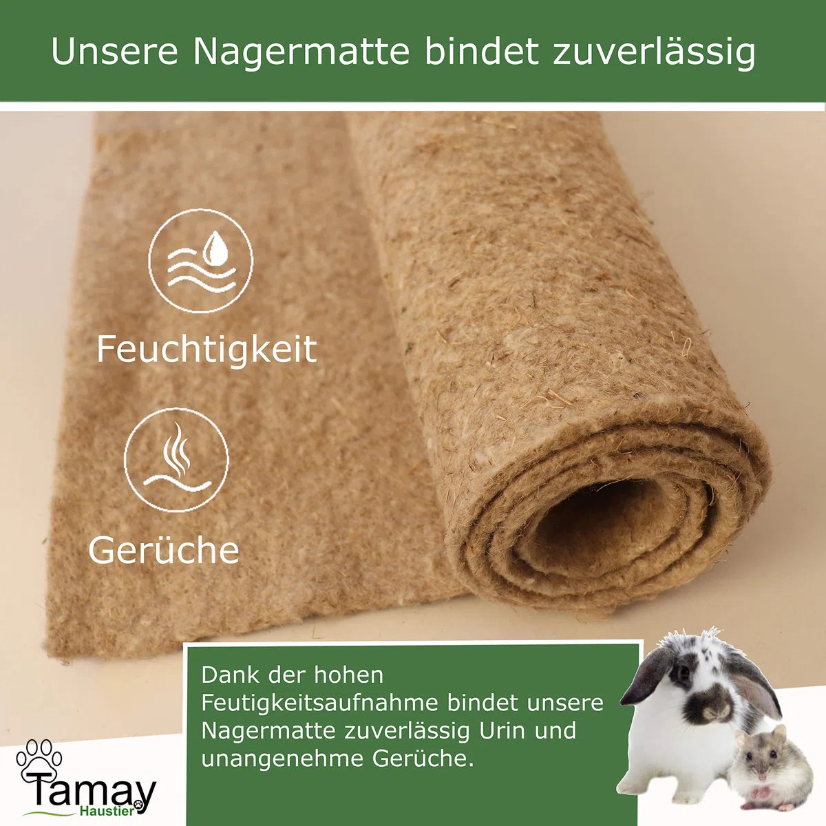 Tamay Nagermatten aus 100% Hanf, 100 x 50cm I Premium Nagerteppich als staubfreie Käfig Bodenbeckung für Kaninchen, Meerschweinchen, Kleintiere – Natürliche Hanfmatte für Nagetiere (2 Stück)