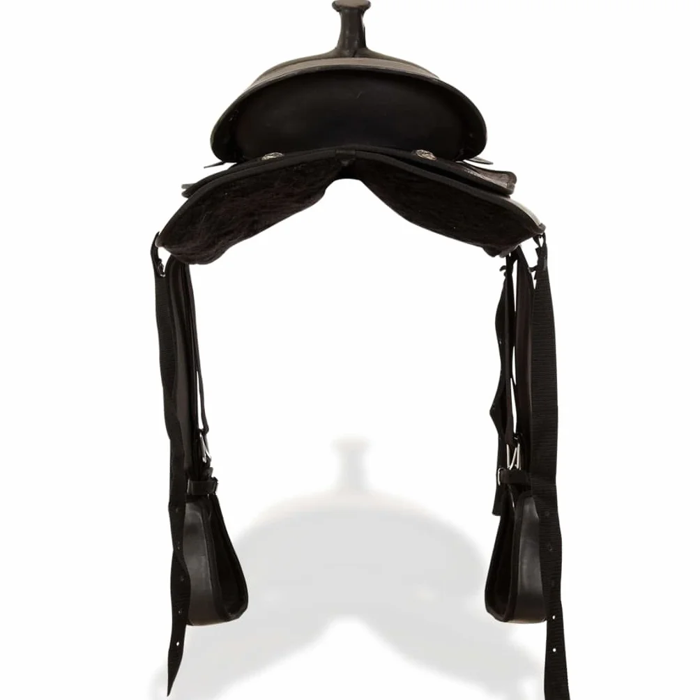 Western-Sattel Echtleder 16 Zoll Schwarz mit Halfter Brustblatt, Leder Reitsattel für Pferd und Reiter, strapazierfähig komfortabel ideal für Freizeit Wanderreiten Turnier