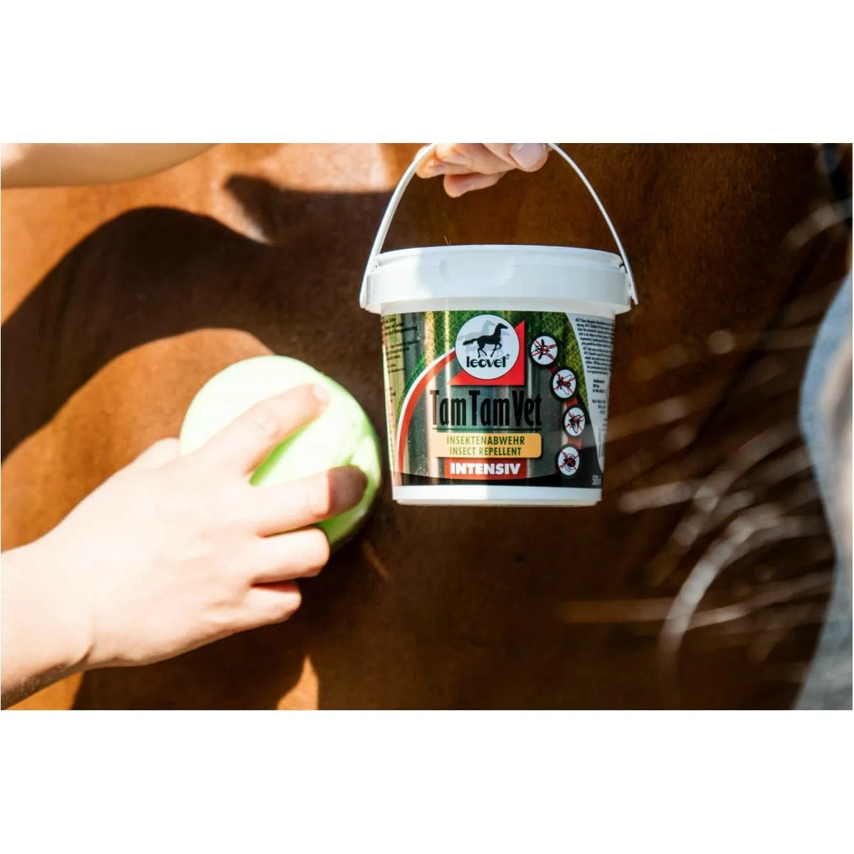 RL24 leovet - Tam Tam Vet Intensiv Gel | Insektenschutz für Pferde | Insektenabwehr mit 4-Fach verstärkter Wirkdauer | Schutz vor Mücken, Bremsen & Zecken | 1 x 500 ml Eimer mit Schwamm