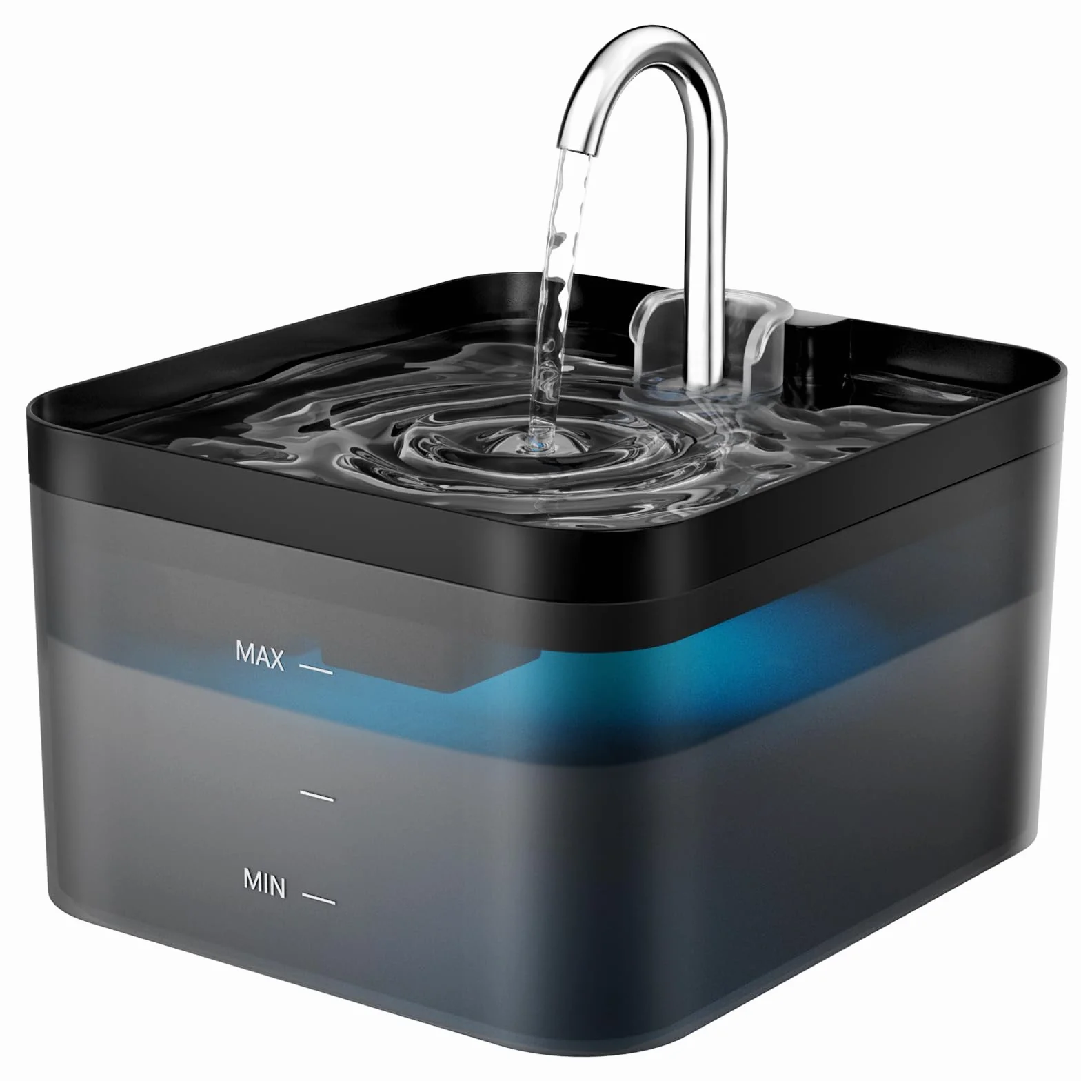 PawPoll Katzenbrunnen, 2,2L Trinkbrunnen für Katze, Super Leiser, Wasserhahn-Design Wasserbrunnen für Katzen mit LED und Aktivkohlefilter, Leicht zu Reinigen, BPA Frei, Zwei Wasserfluss-Designs