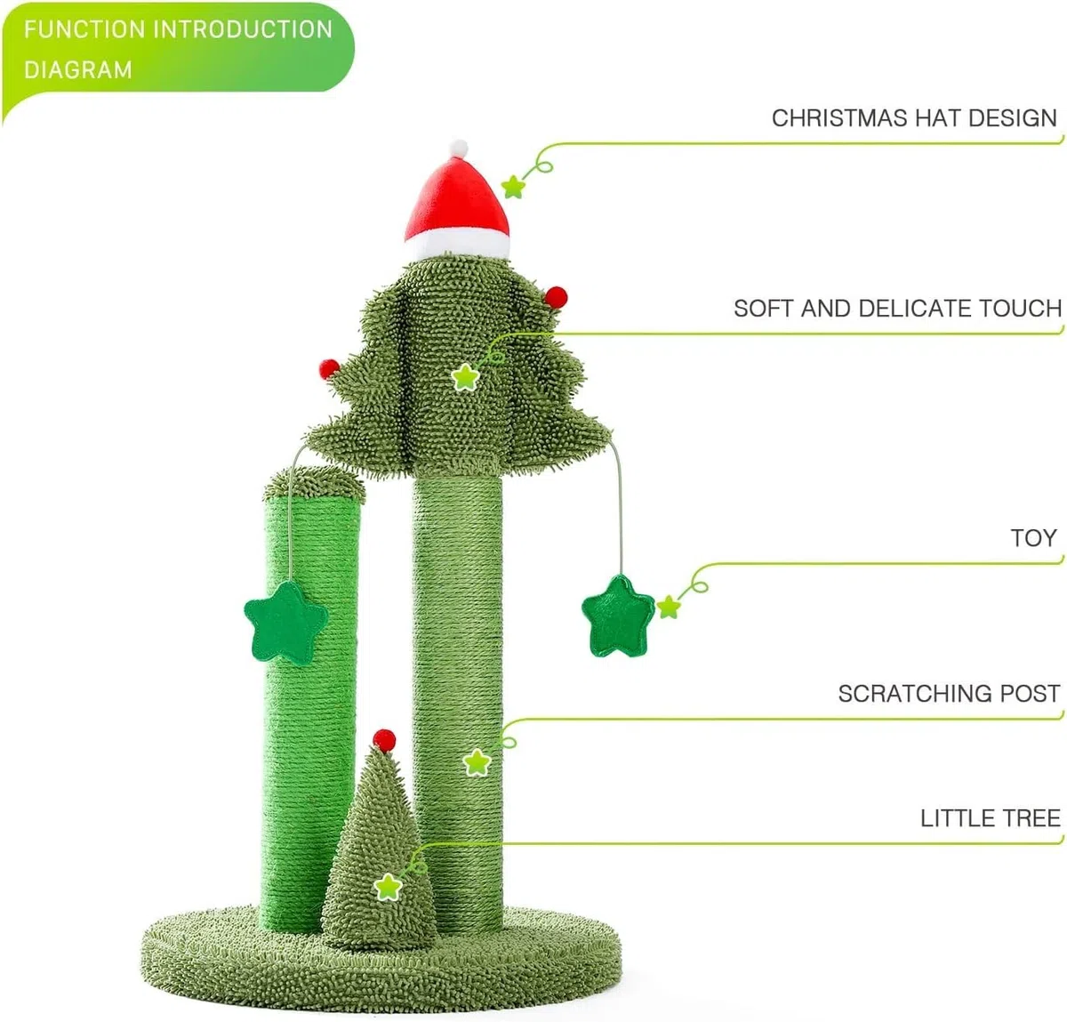 Kratzbaum, Festlicher Kaktusbaumturm mit Sisalseil und Weihnachtsdeko