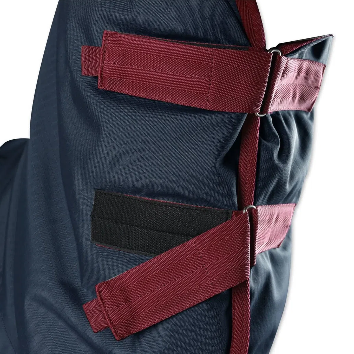 Horses, Turnout Full Neck Pferdedecke 400 g, wasserdicht, mit festem Nackenschutz, strapazierfähig, mit Kreuzriemen, Blau/Bordeaux, 110 cm