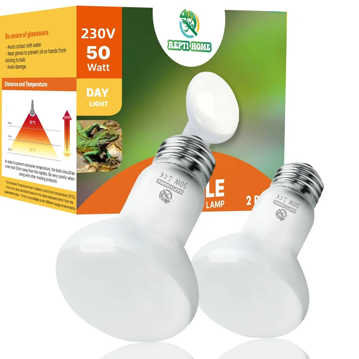 Reptilien Wärmelampe Terrarium 50W 2stück, E27 Intense Basking Spot Lampe Terrarium, Wärmelampe tiere Heizung für Schildkröten, Bartagame, Schlange, Huhn, Hund