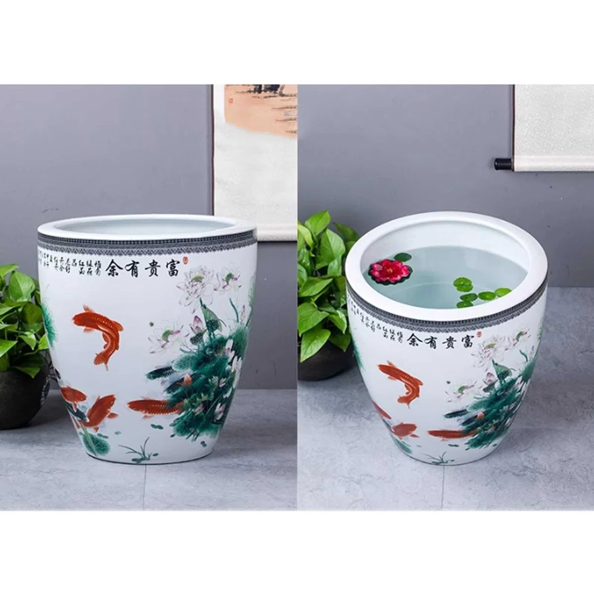 Aquarium Deko Vintage Keramik Aquarium Hydrokultur Lotus Seerose Blumentopf Wassertank Terrasse Wohnzimmer Dekoration Mini Aquarium(Klein)