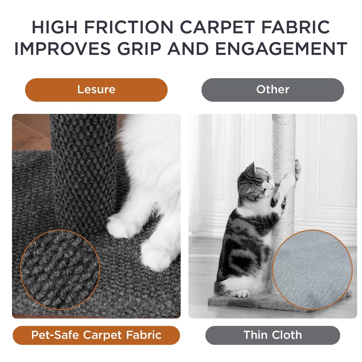 Lesure Indoor Kratzstamm groß Katzen – 86 cm Kratzsäule für Katzen mit Plattform aus strapazierfähiger Teppichstoff, Kratzbaum Grosse stabil mit Sisal und hängendem Ball, dunkelgrau